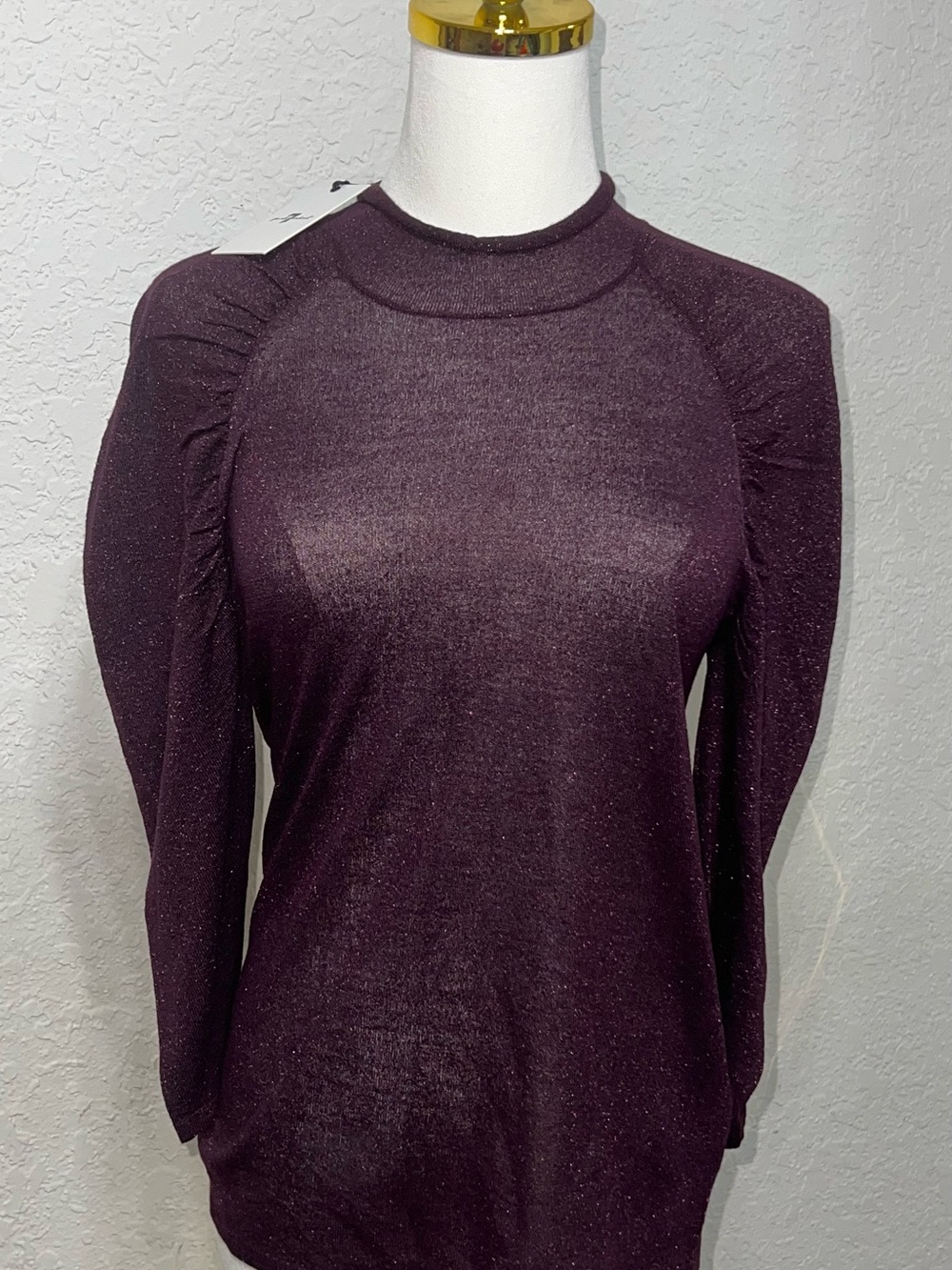 7 For All Mankind Metallic Plum Long-Sleeve Crewneck